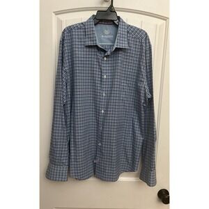 Bugatchi Button Down Shirt Mens Size XL‎ Blue Plaid Flip Cuff  NO Size Tag